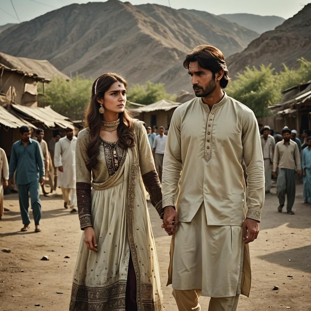 Pakistani Couple in Cinematic Film Still