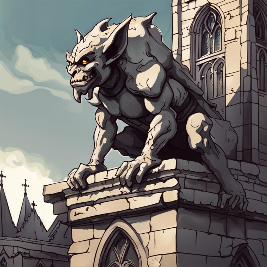 Gothic Goliath: Stone Gargoyle Anime Illustration