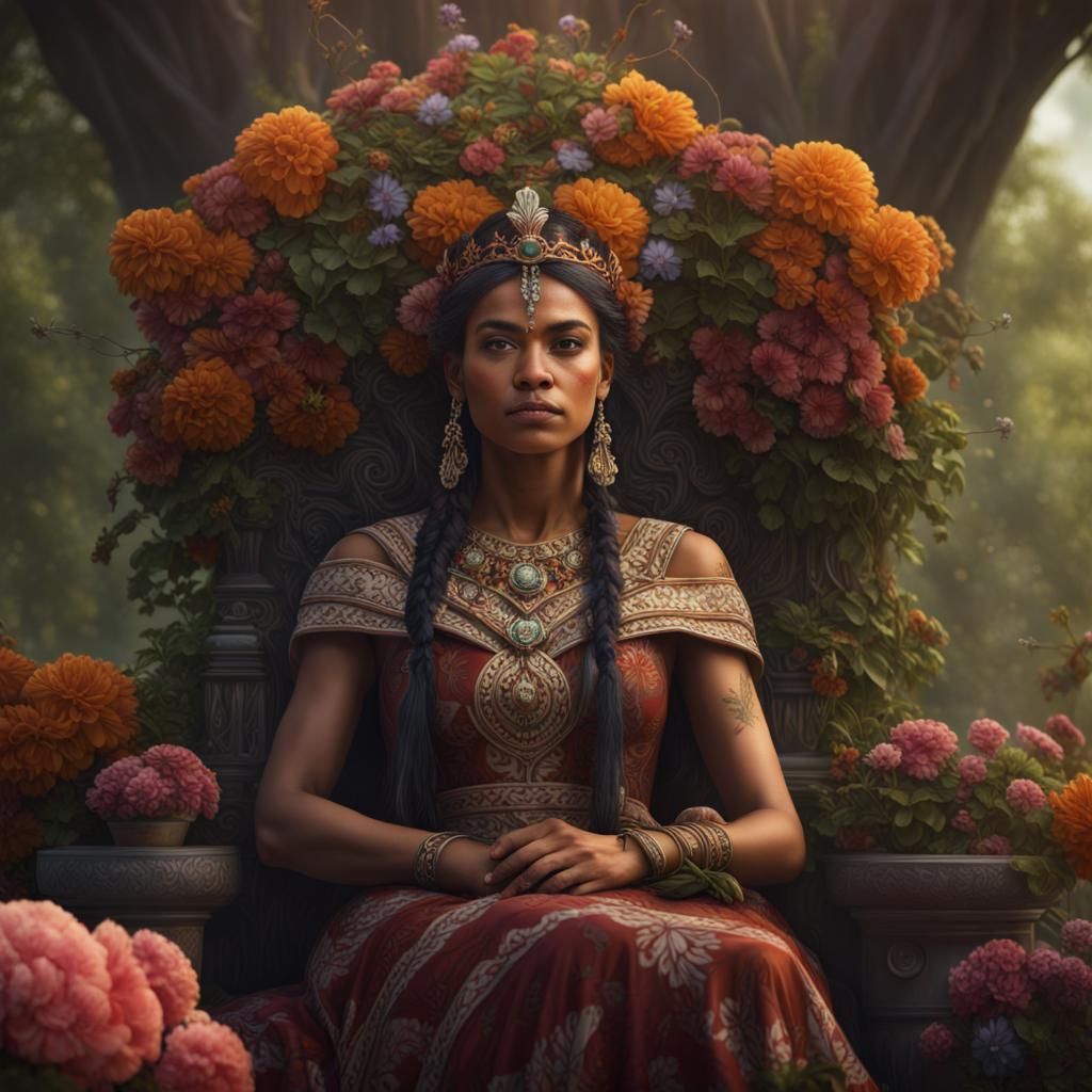 Amerindian Woman on Flower Throne, Matte Painting