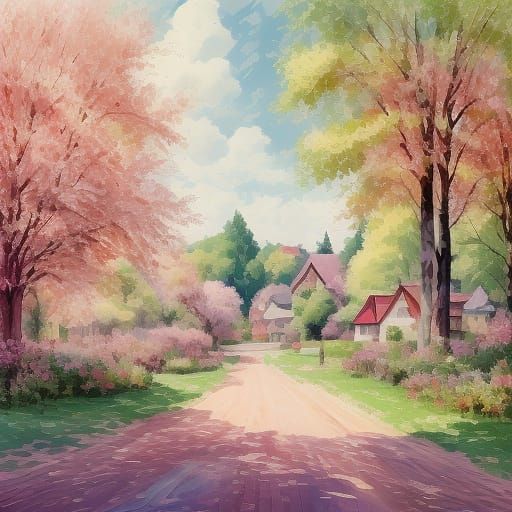 Pink Trees in Dreamlike Fauvist Landscape