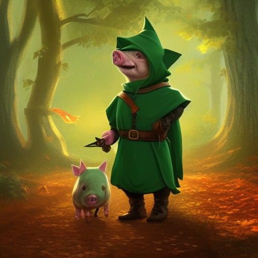 Pig Robin Hood in Autumnal Scene