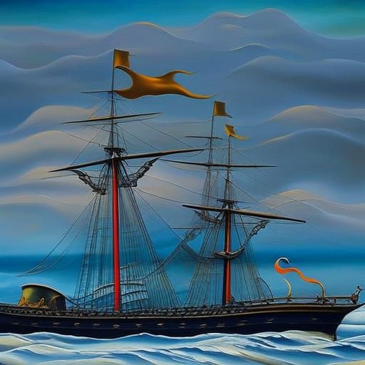 Surreal Melting Ship at Harbor, Salvador Dali Style