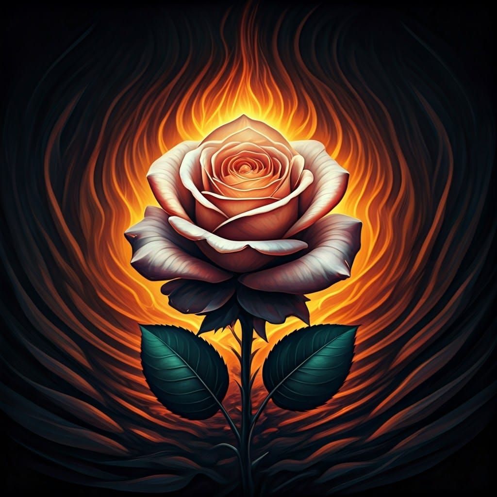 Flaming Rose of Inner Passion in Cyberpunk Style