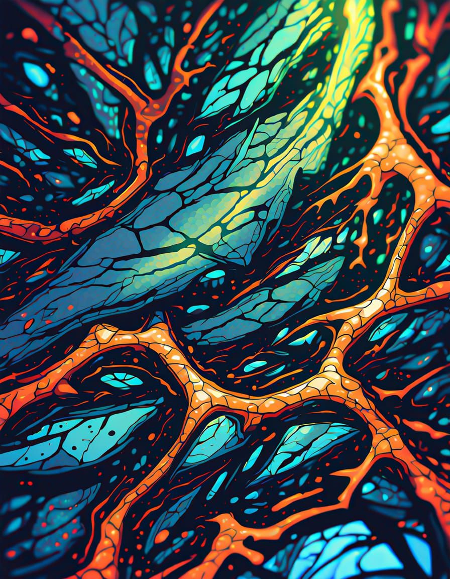 Glowing Dinosaur Veins in Vibrant Anime Style