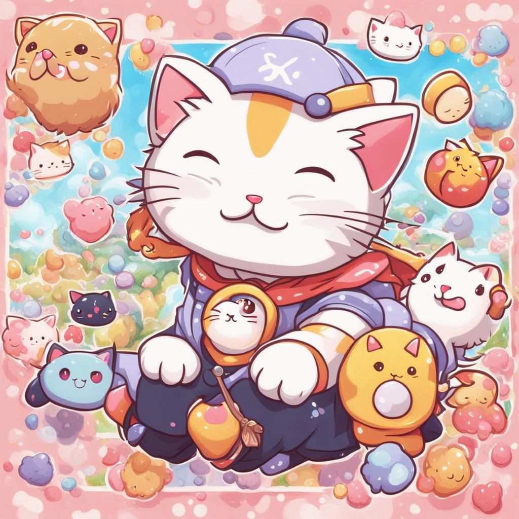 Cute Kawaii Cat in Anime Style