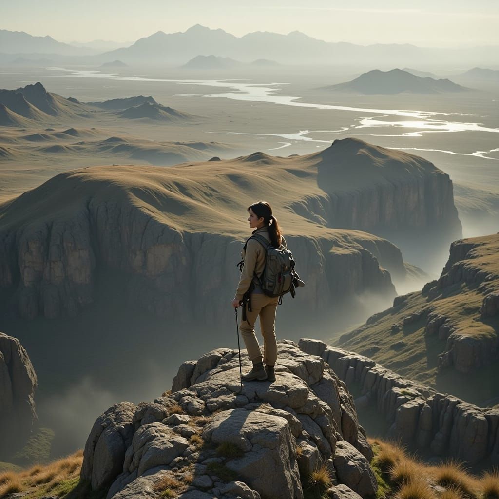 Heroic Adventurer Laure Stands at the Edge of a Breathtaking...