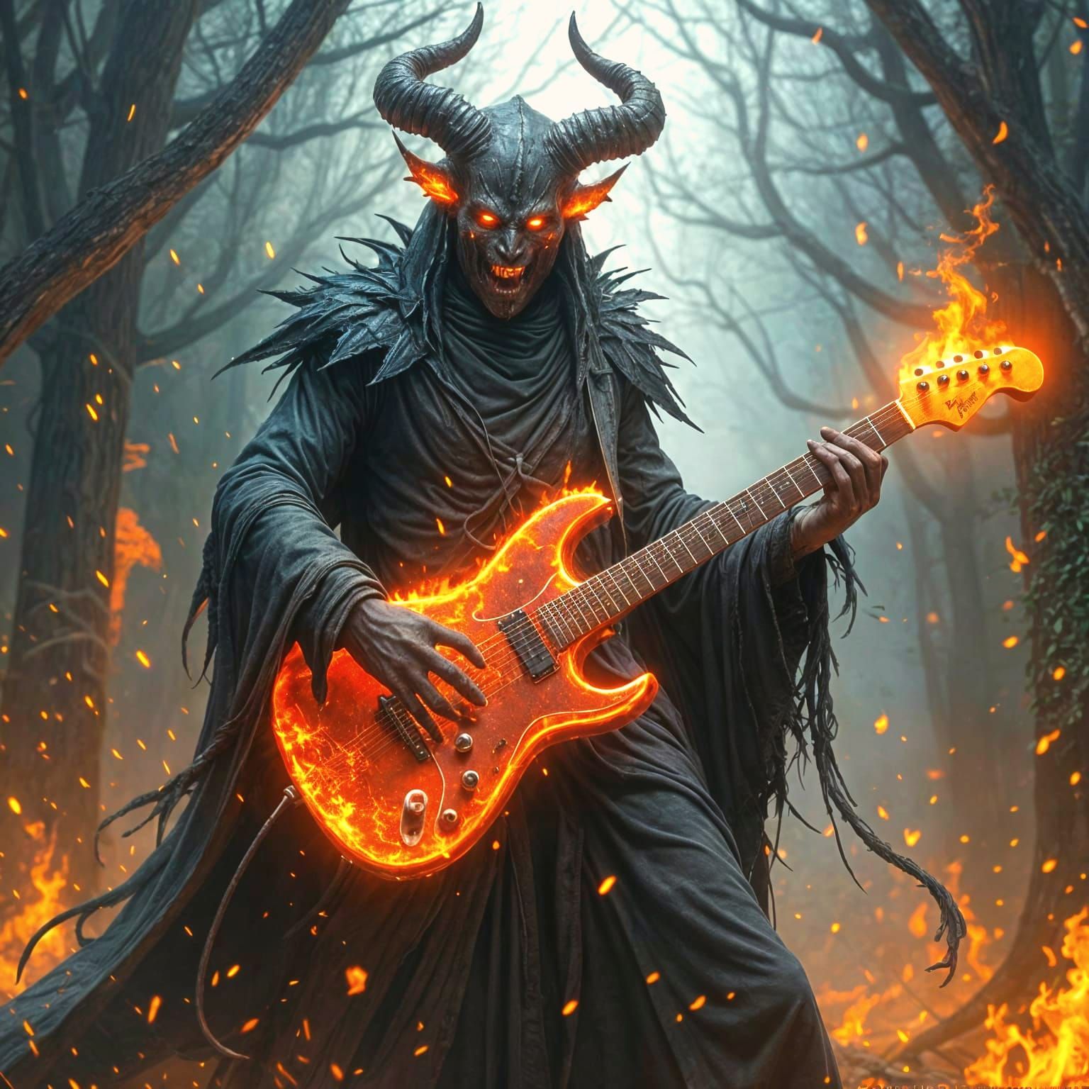Cyberpunk Demon Unleashes Inferno in Dark Fantasy Guitar Sol...
