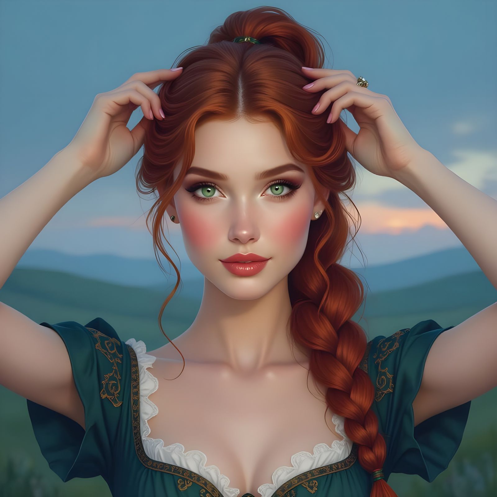 Norse Sun Goddess Arranging Her Hair in Pre-Dawn Light