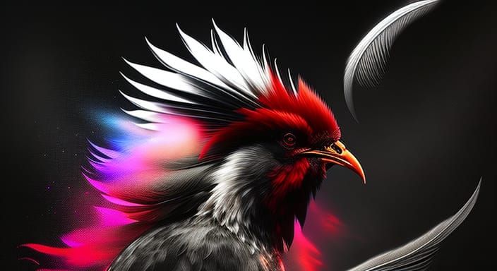 Menacing Glitchcore Rooster in Ink Splatters