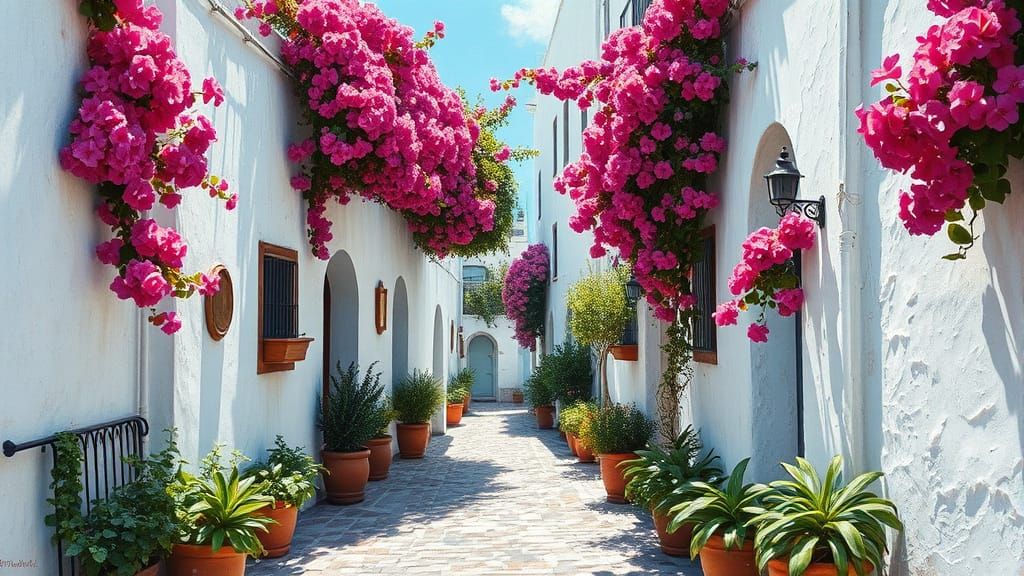 Mediterranean Street Scene as Impasto Oil Painting