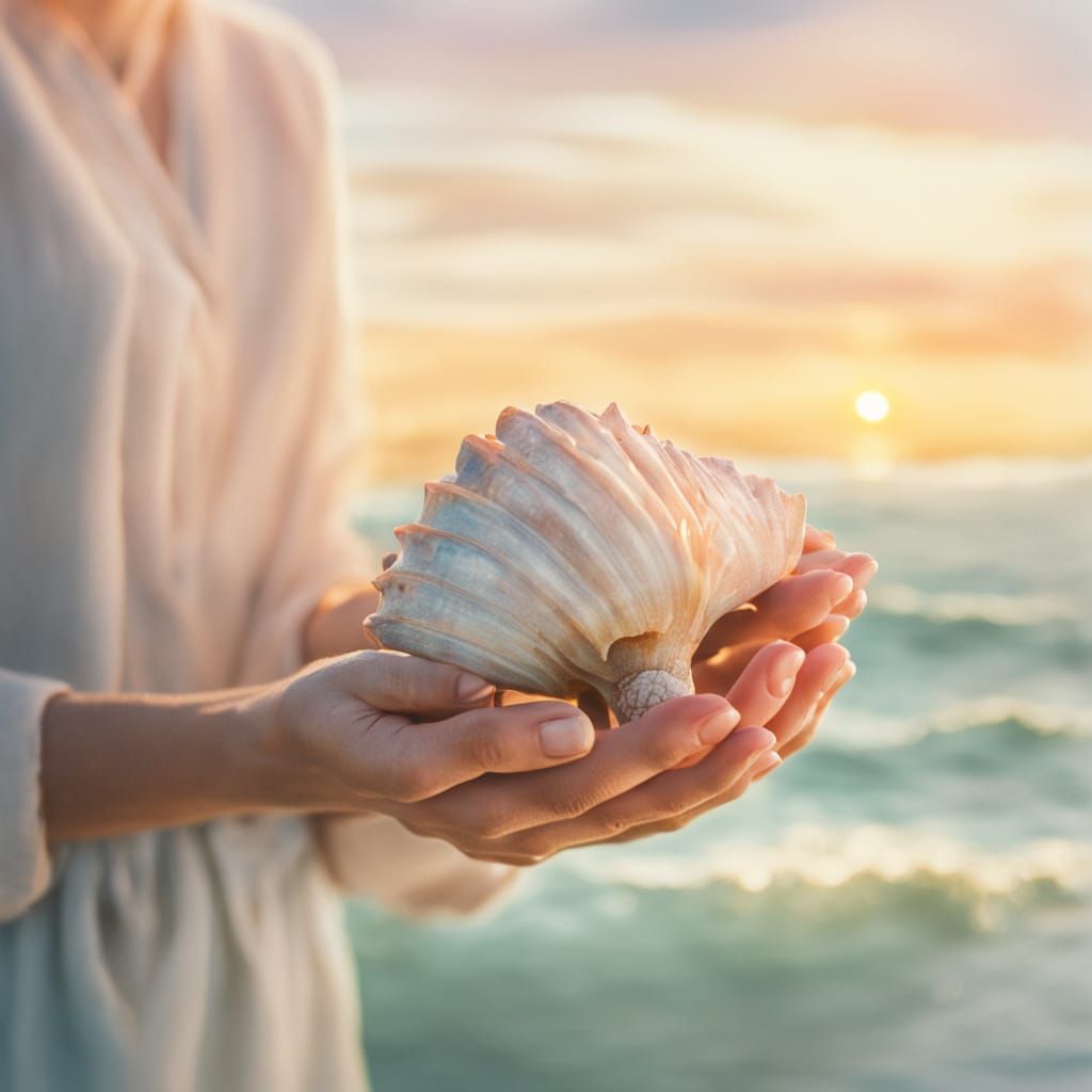 Seaside Impressionism: Woman with Conch Shell