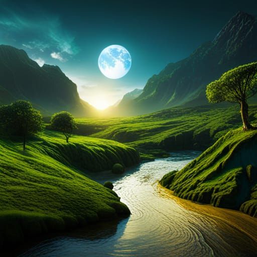 Detailed Green Earth Matte Painting