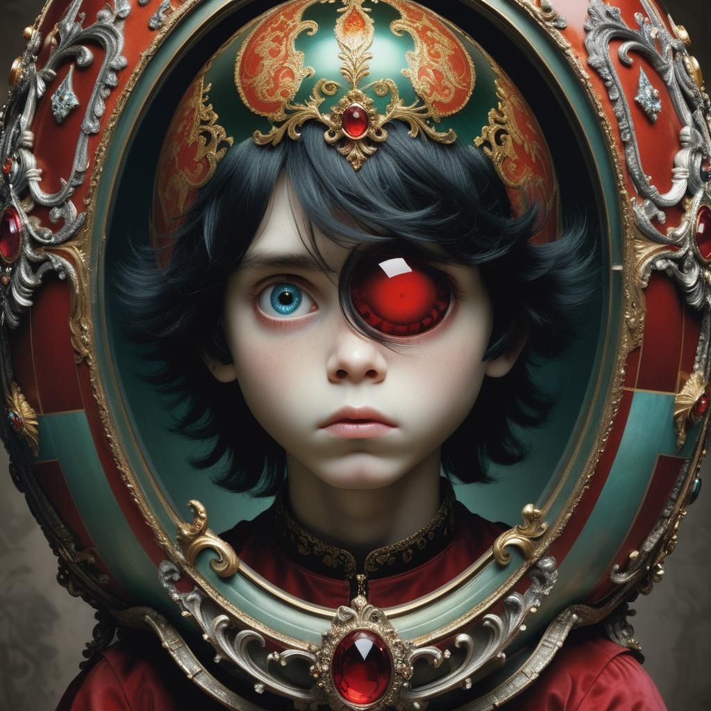 Boy in Faberge Egg: Surreal Digital Portrait