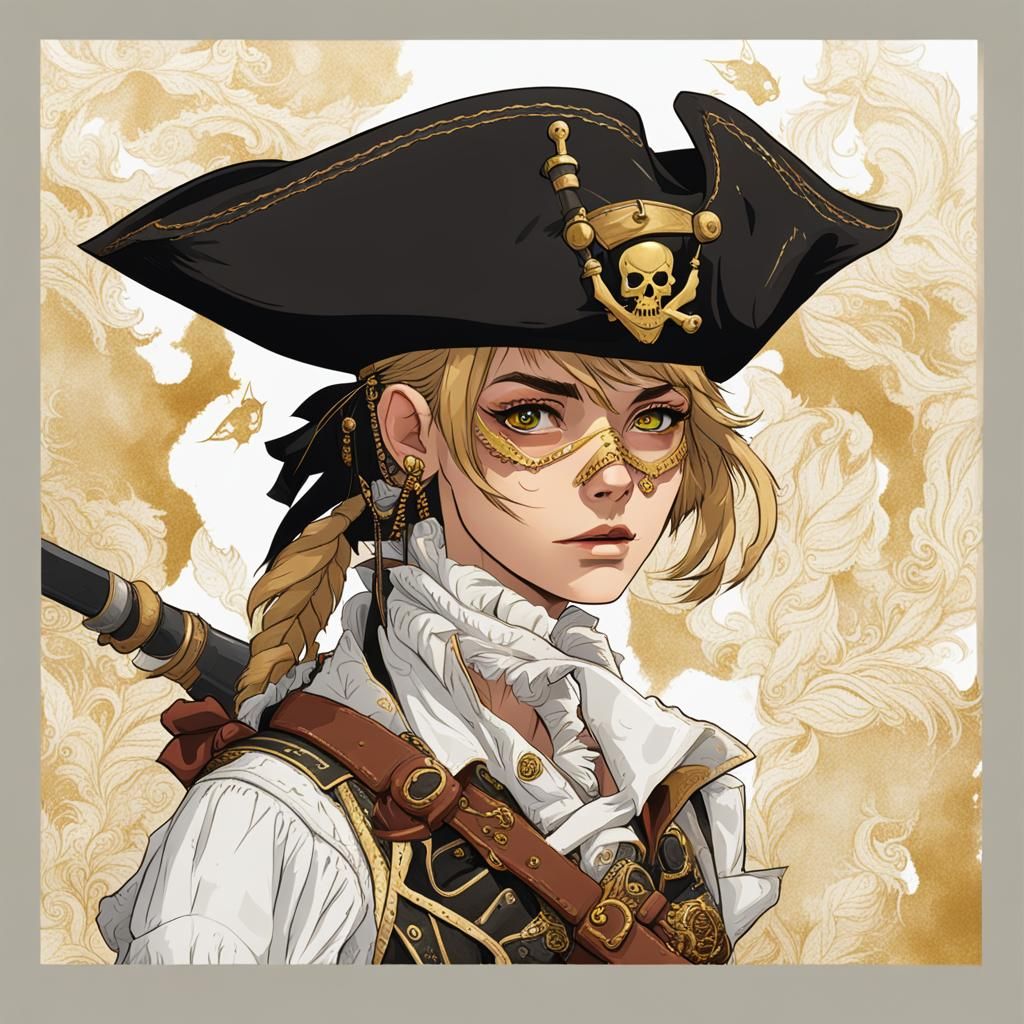Female Pirate with Gold Eyes and Short Hair