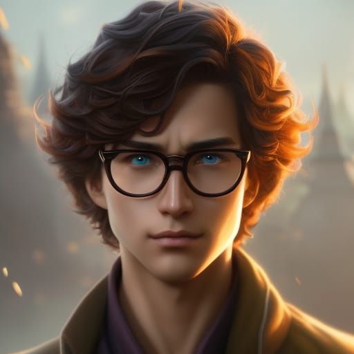 Wizard with Amber Eyes in Comic Book Style