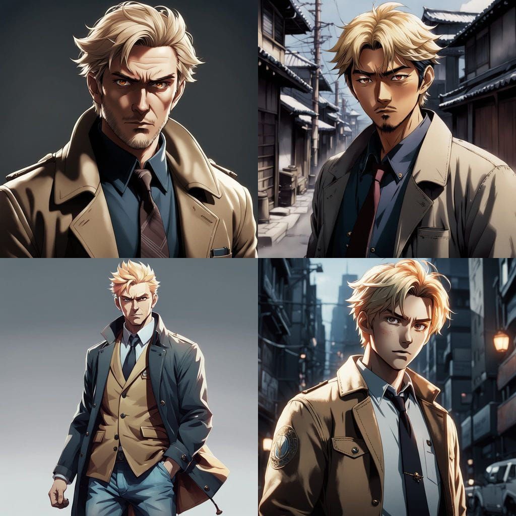 Serious Middle-Aged Man in a Cartoony Manga Style