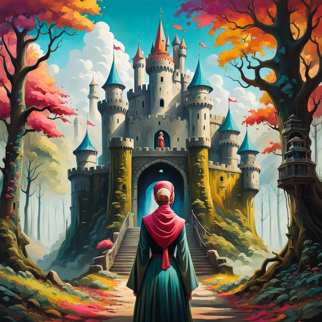 Forest Castle with Princess in Graffiti Art Style