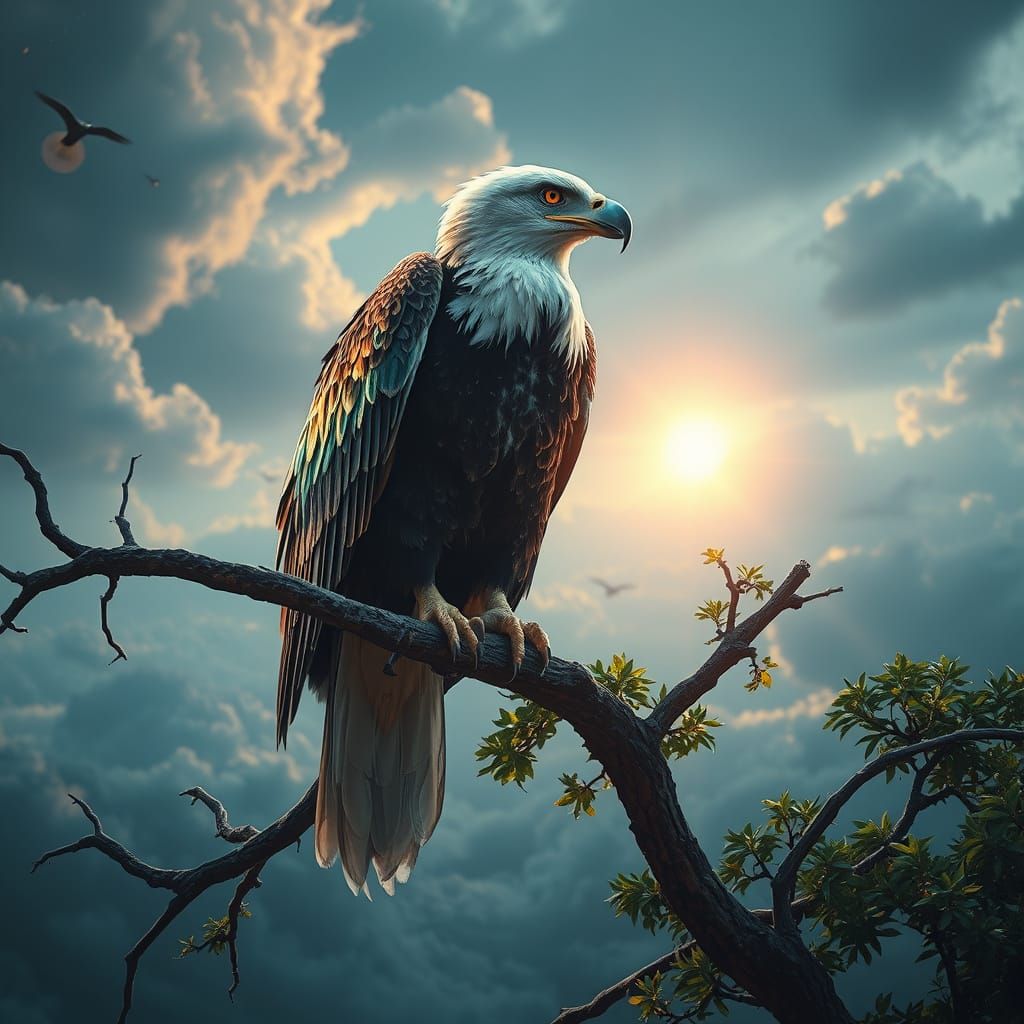 Rainbow Eagle in Utopian City Digital Painting