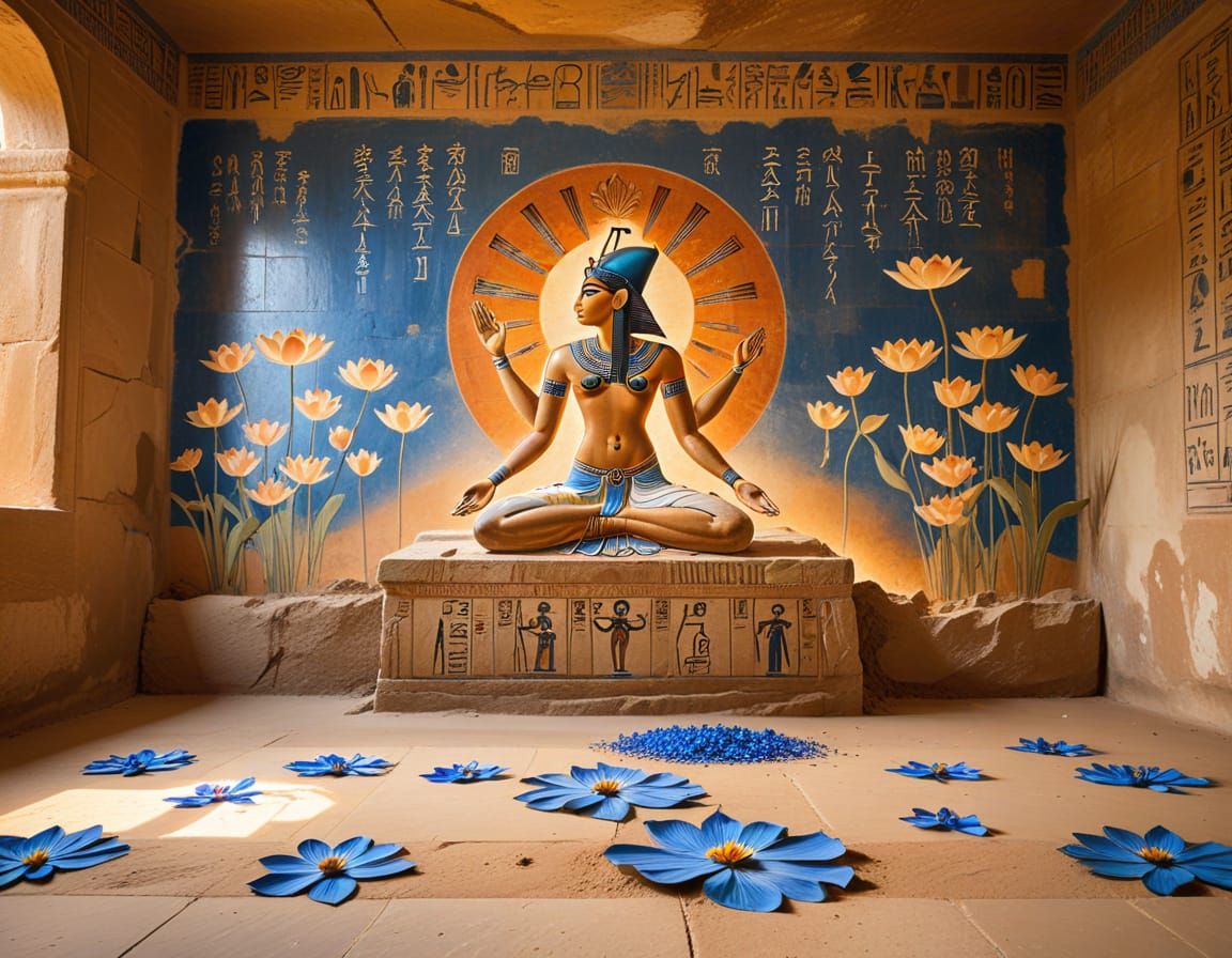 Ancient Egyptian Fresco Depicting the Birth of Nefertum