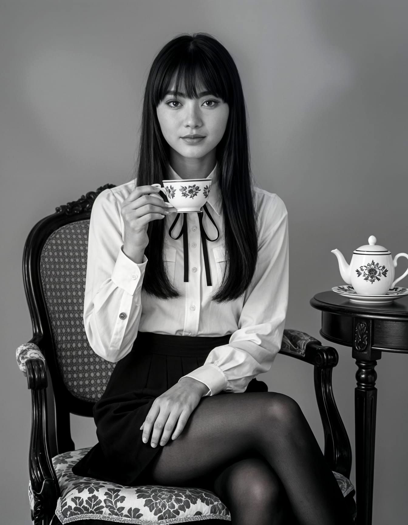Vintage Studio Portrait of Elegant Asian Woman
