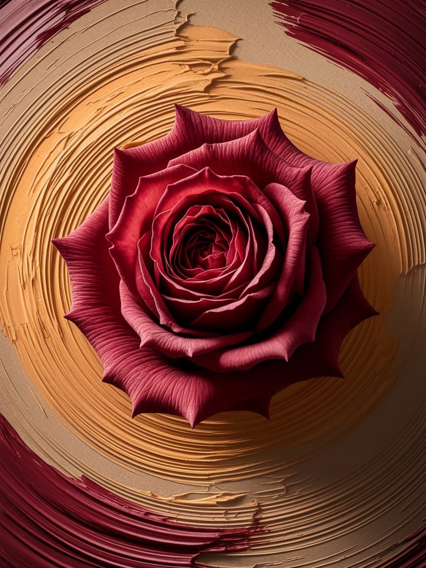 Crimson Rose Masterpiece in Thick Gouache Strokes