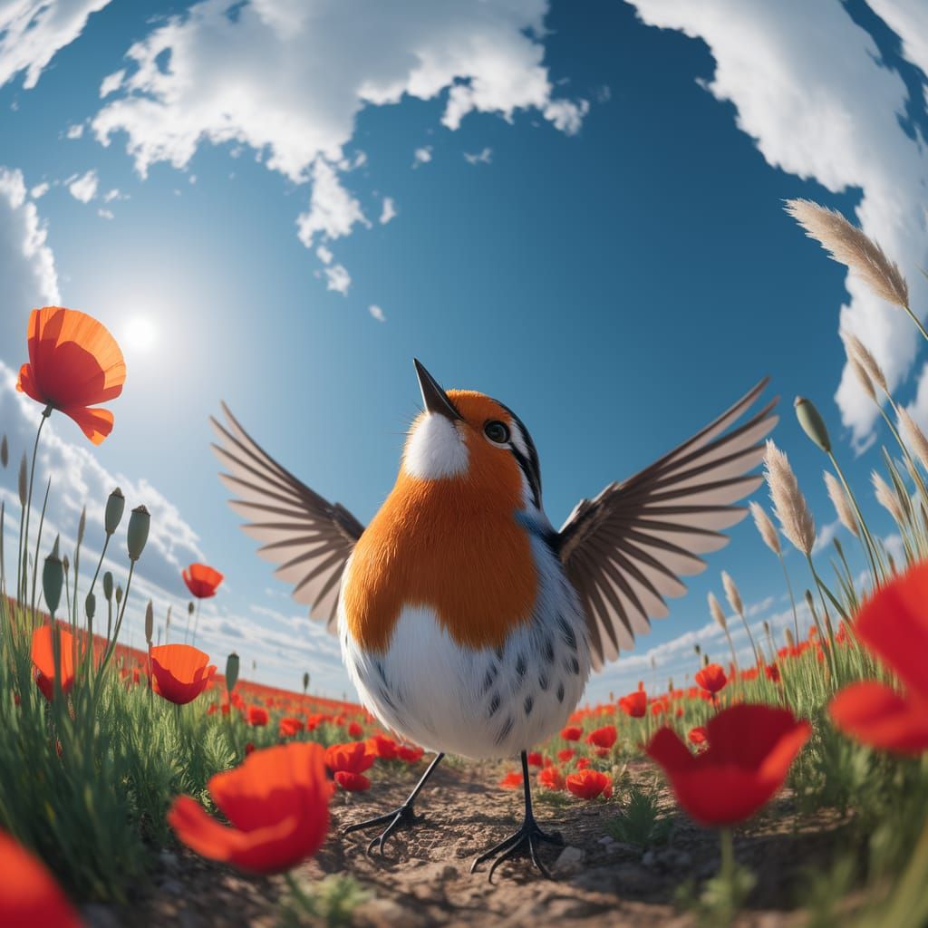 camera Bird's Eye View of Little robin