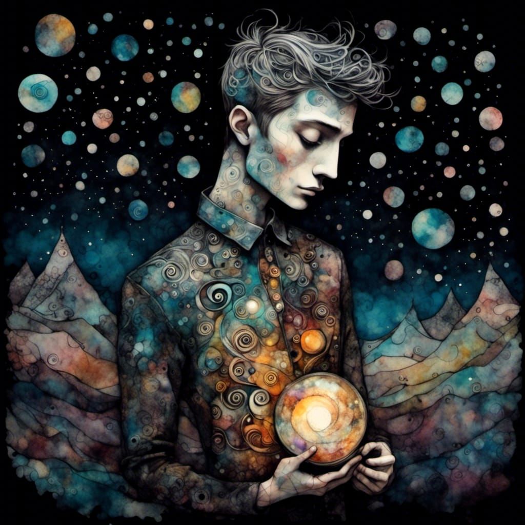 Surreal Man with Transparent Chest in Dreamscape