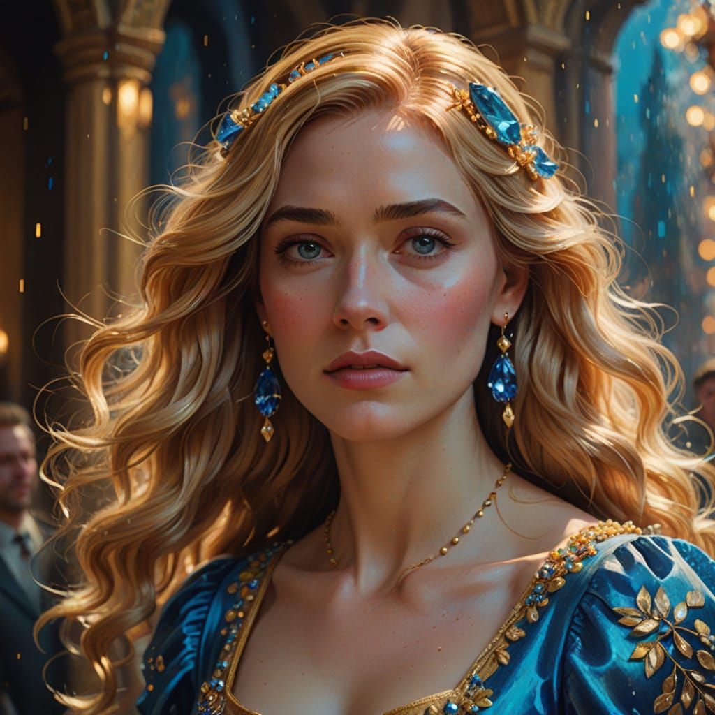 Ethereal Blue Goddess in Rich Fantasy Attire