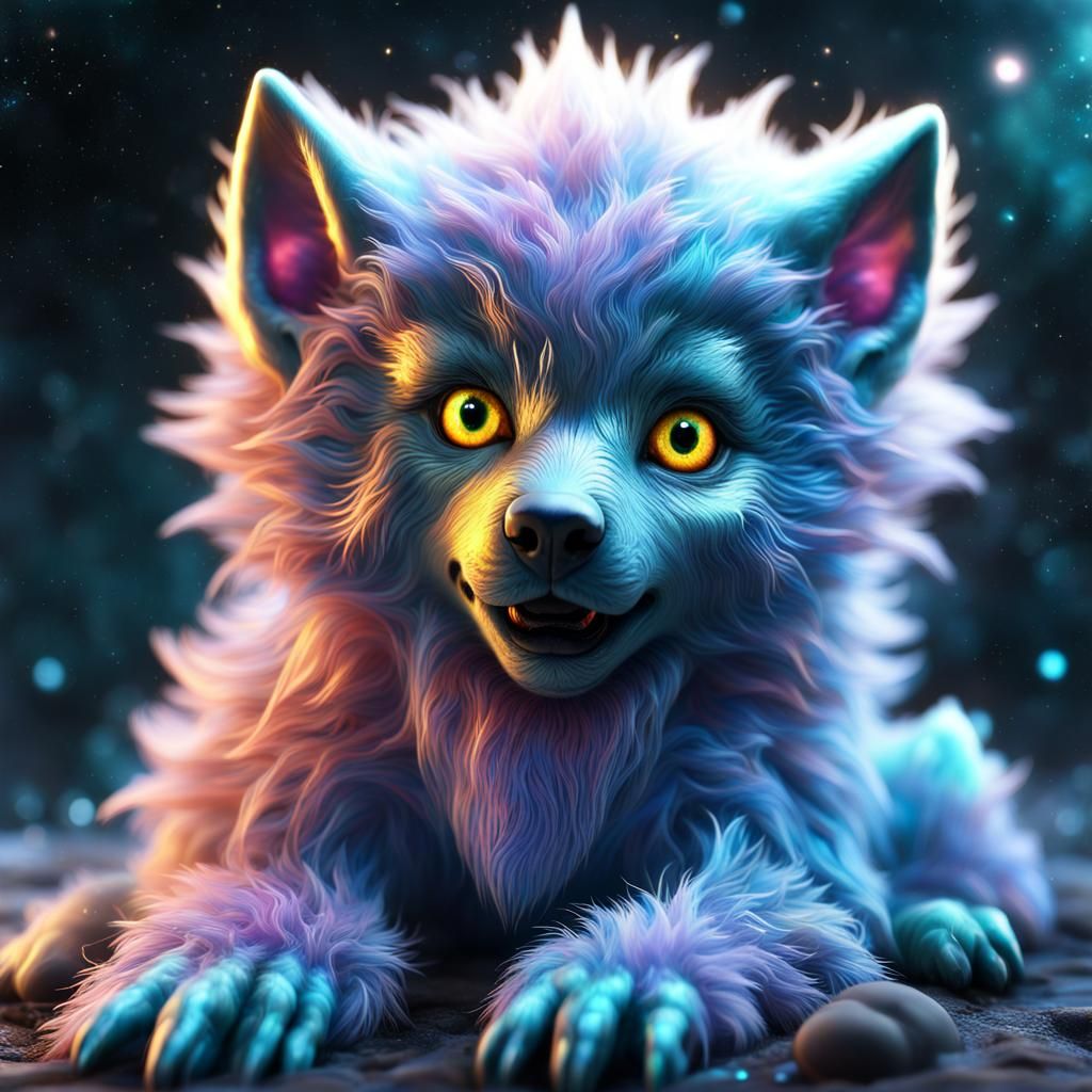 Iridescent Baby Werewolf with Nebula Eyes