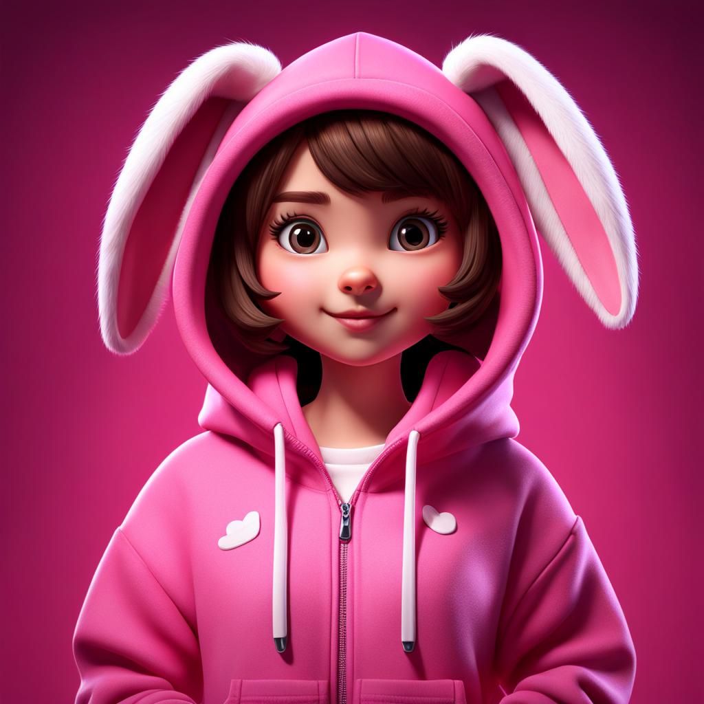 Girl in Bunny Mask Cartoon, Detailed Matte Painting