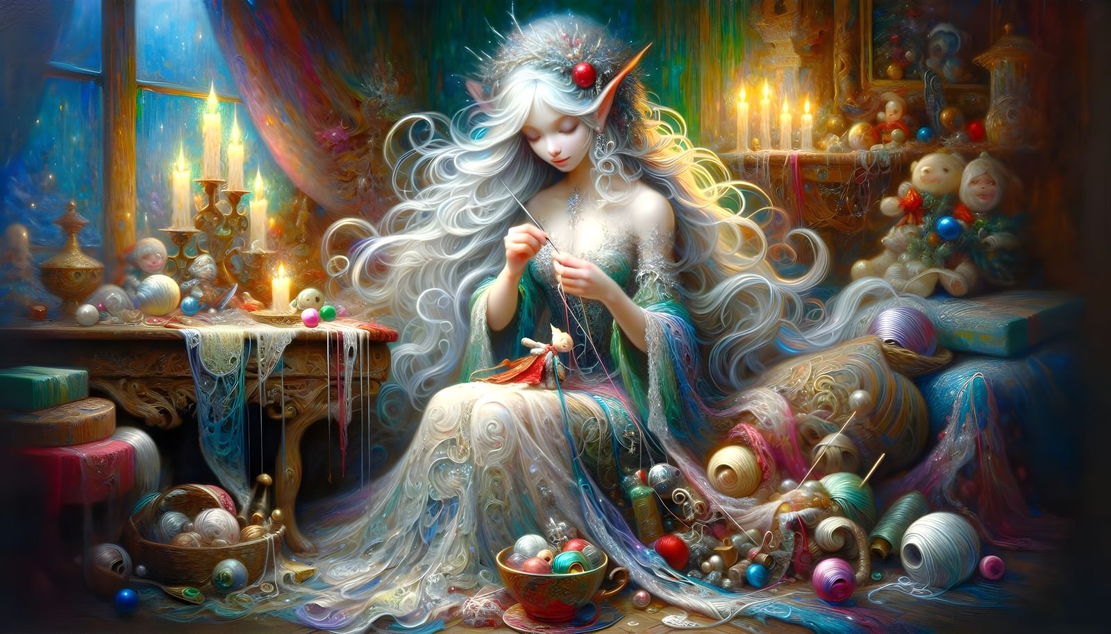 Christmas Elf Mending Toys with Gothic Charm