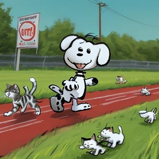 snoopy racing the kitties Snoopy is racing the kitties in th...