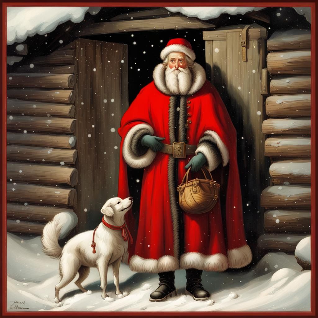 1800s Saint Nicholas with Toys in Snowy Germany