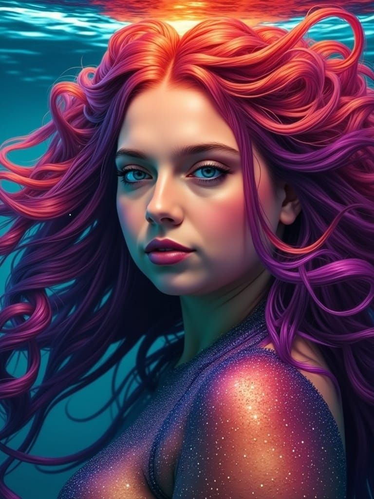 Gothic Mermaid Enchants with Sunset Tresses