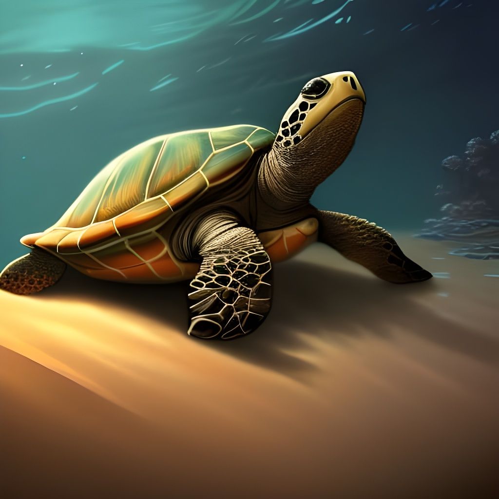 Underwater Turtle in Ethereal Digital Art Style