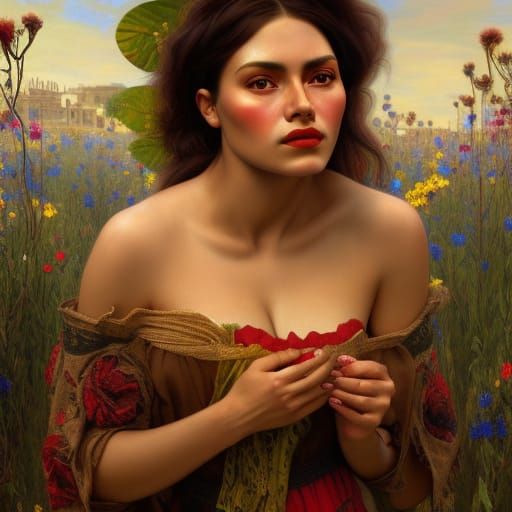 Hyperrealistic Portrait of a Mexican Woman in Art Nouveau St...