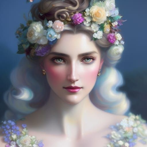 Rococo Lady with Flowers and Gems Portrait