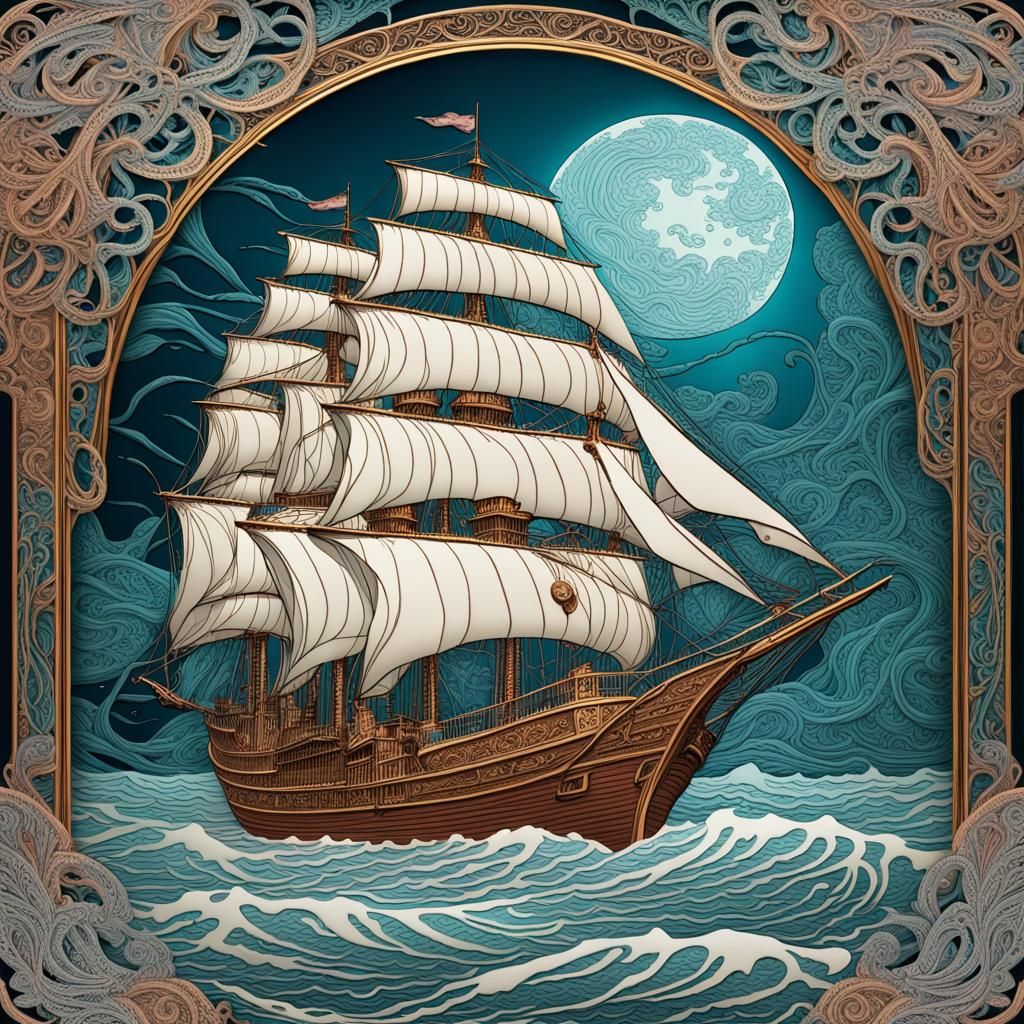 Art Nouveau Framed Ship - 3