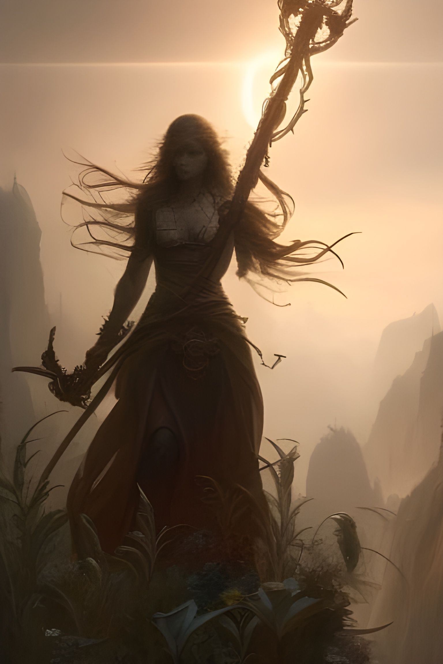 Epic Grim Reaper with Flower, Digital Art