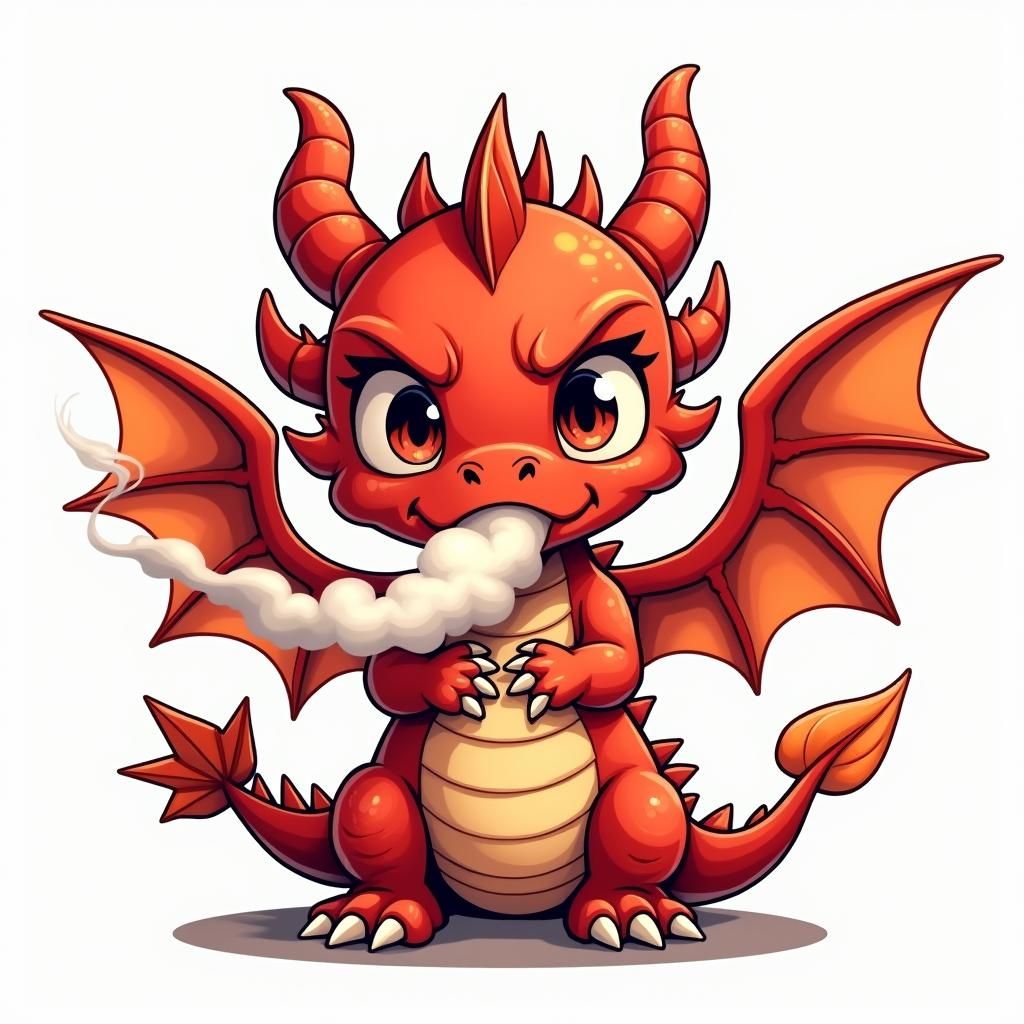 Chibi Red Dragon with Smoke and Angry Face