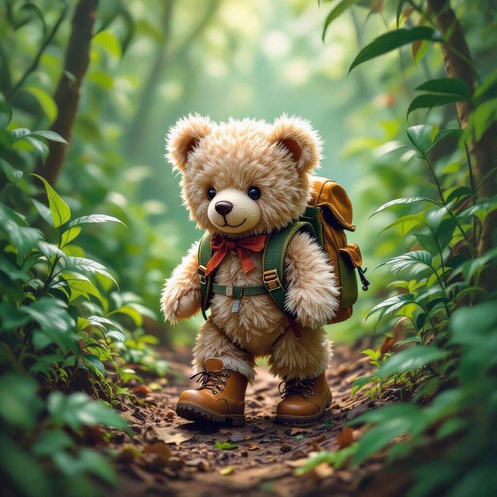 Teddy Bear's Jungle Adventure: Pop Surrealism Illustration