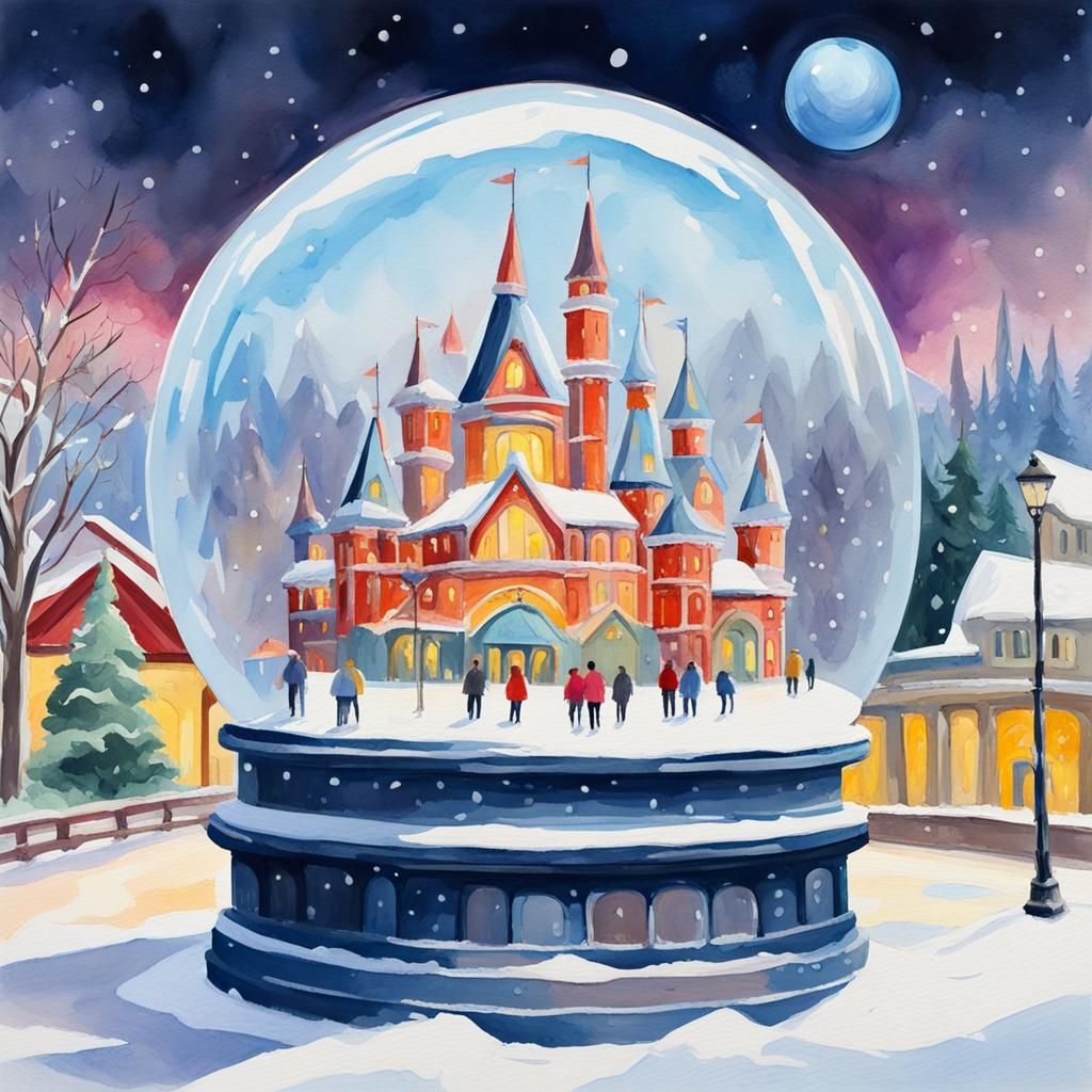 Snow Globe Theme Park: Gouache Impressionist Masterpiece