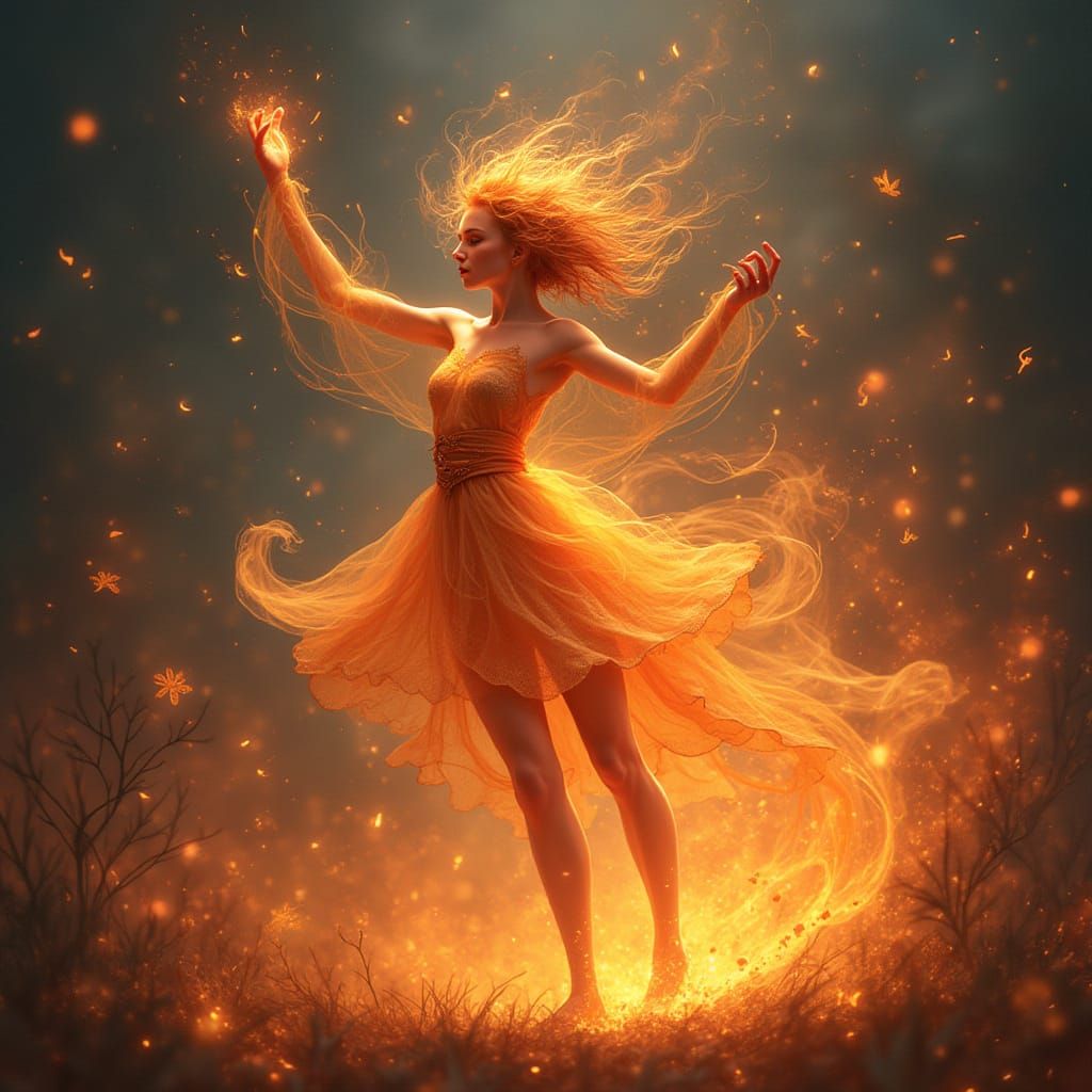 Ethereal Fire Spirits Dance in Vibrant Vortex