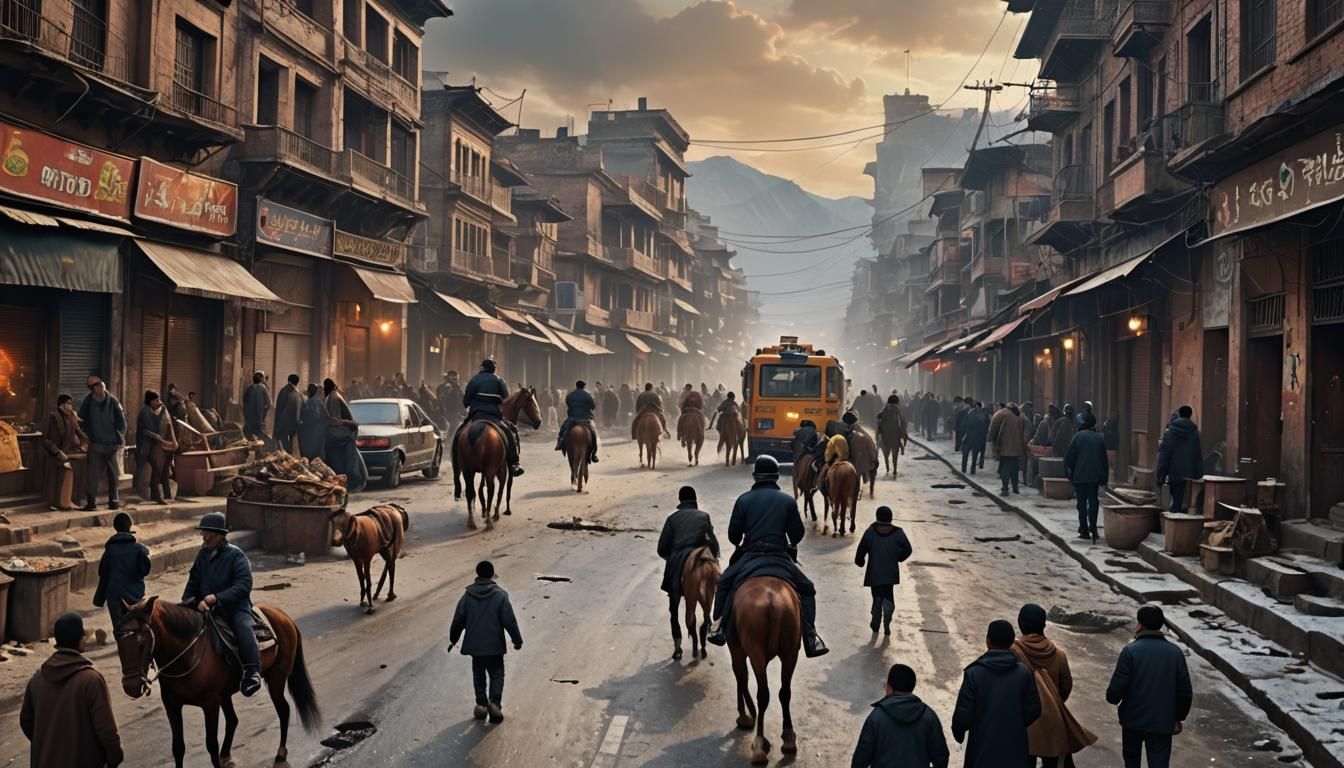 Kathmandu Street Scene: Snowy Morning, Begging Kids, Explosi...