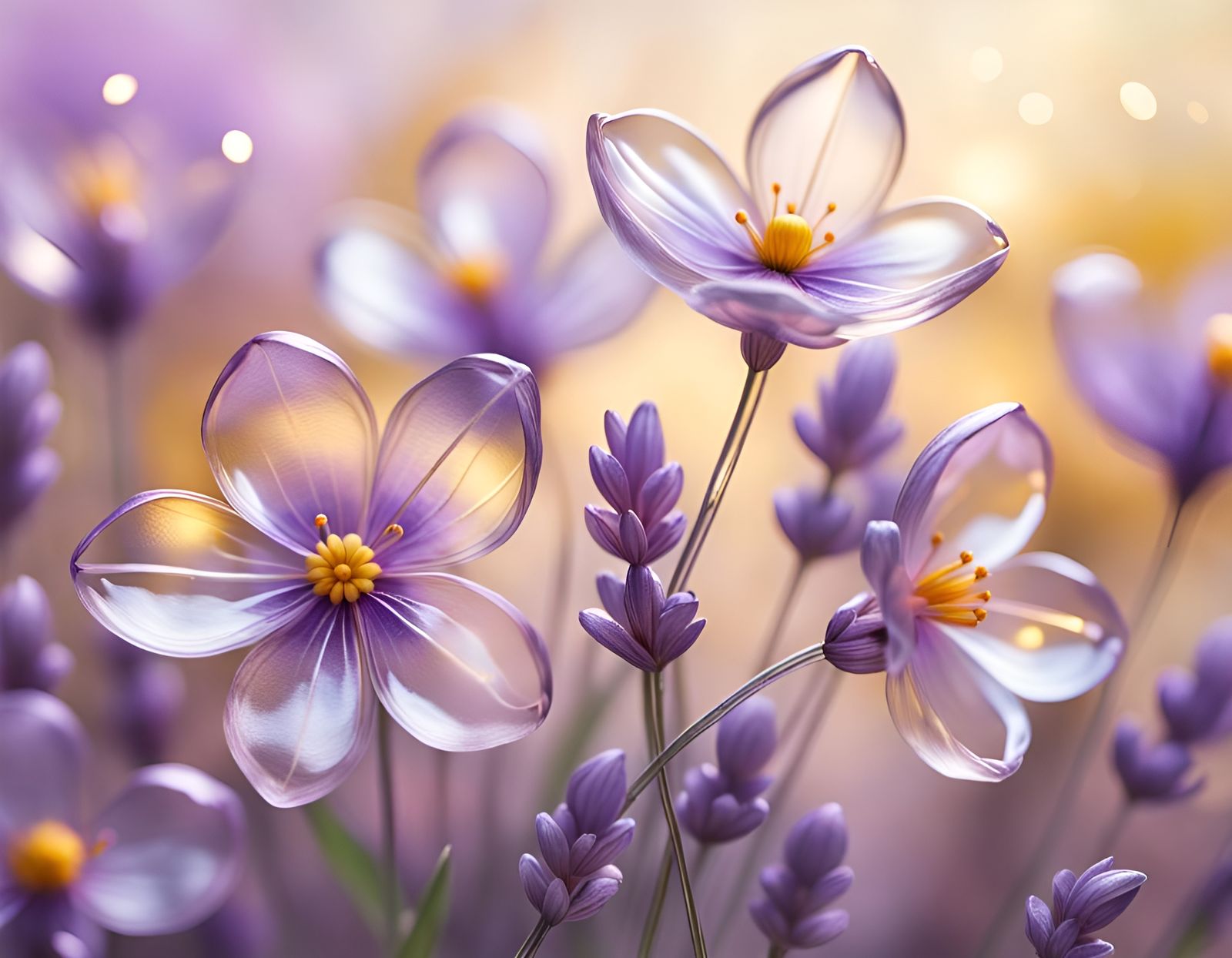 transparent flowers  in lavender color with four petals in s...