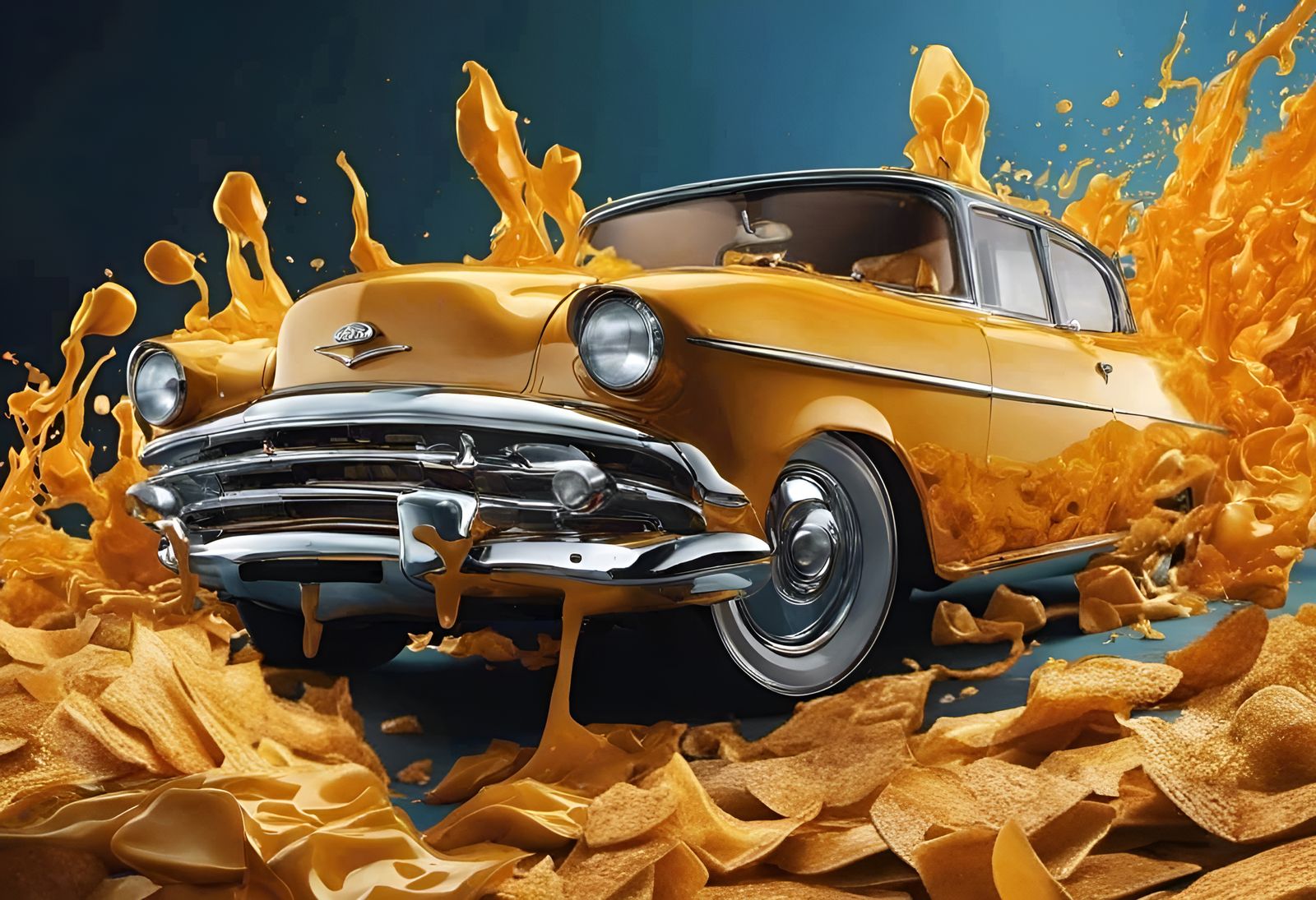 Cheddar Cheese Car Speeding Forward, Gouache Illustration