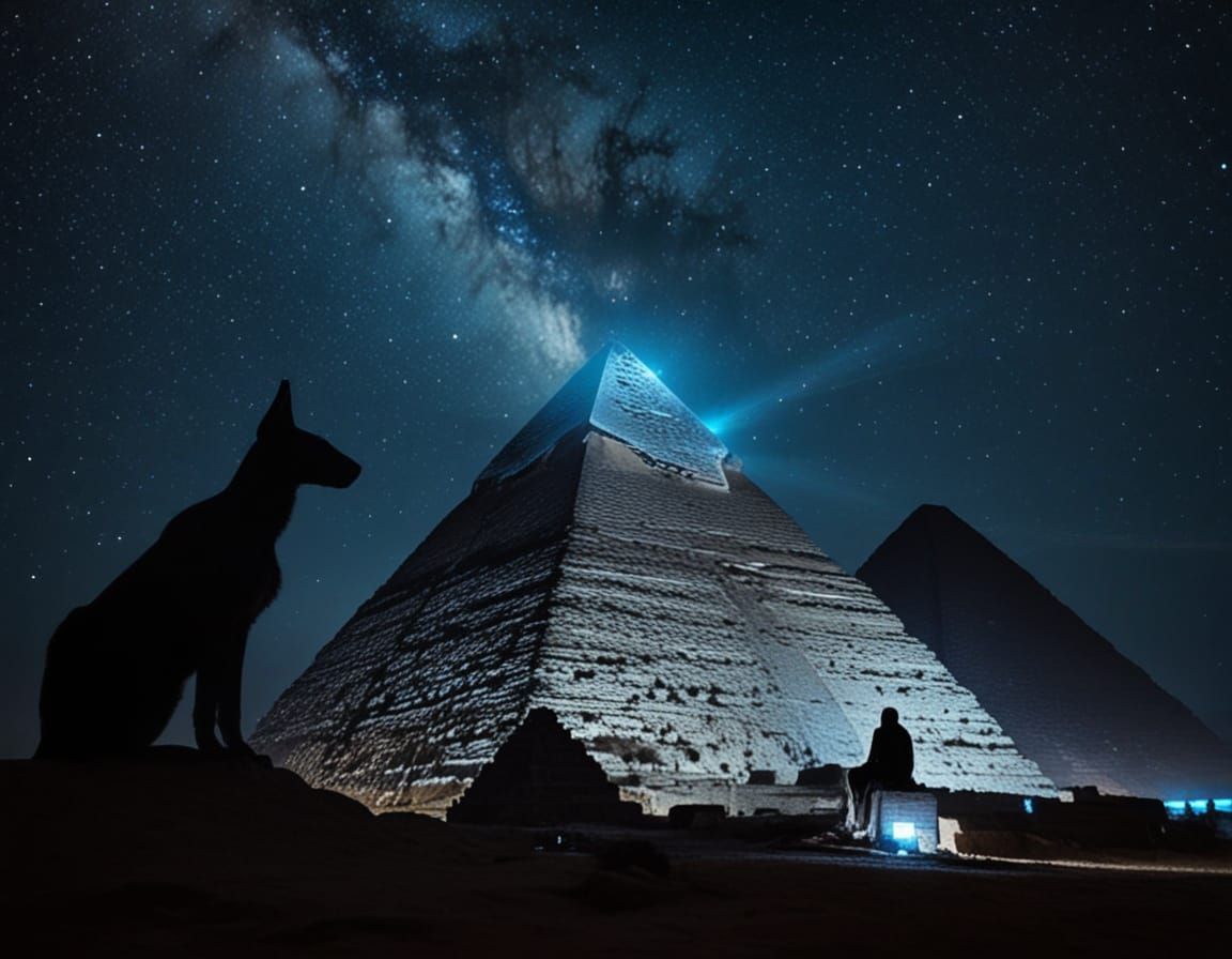 Ancient God Amidst Celestial Pyramids