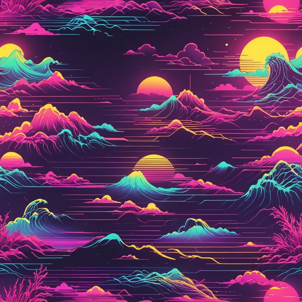 Fluorescent Ocean in Synthwave Neon Style