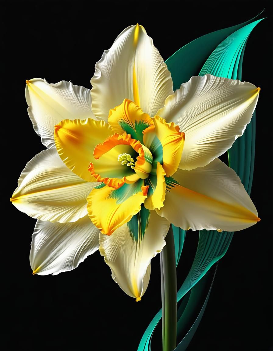 Narcissus Flower with Abstract Fractal Design