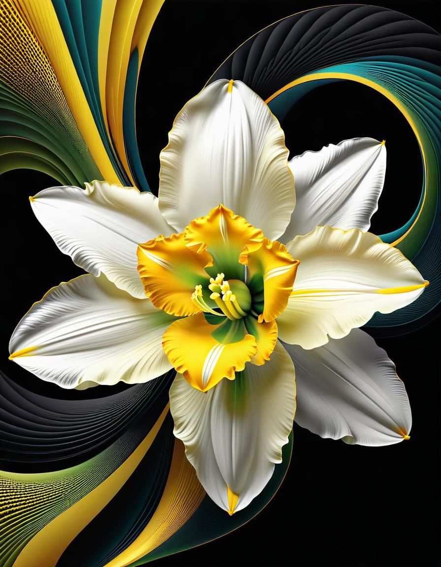 Beautiful Narcissus Flower with Abstract Fractal Design